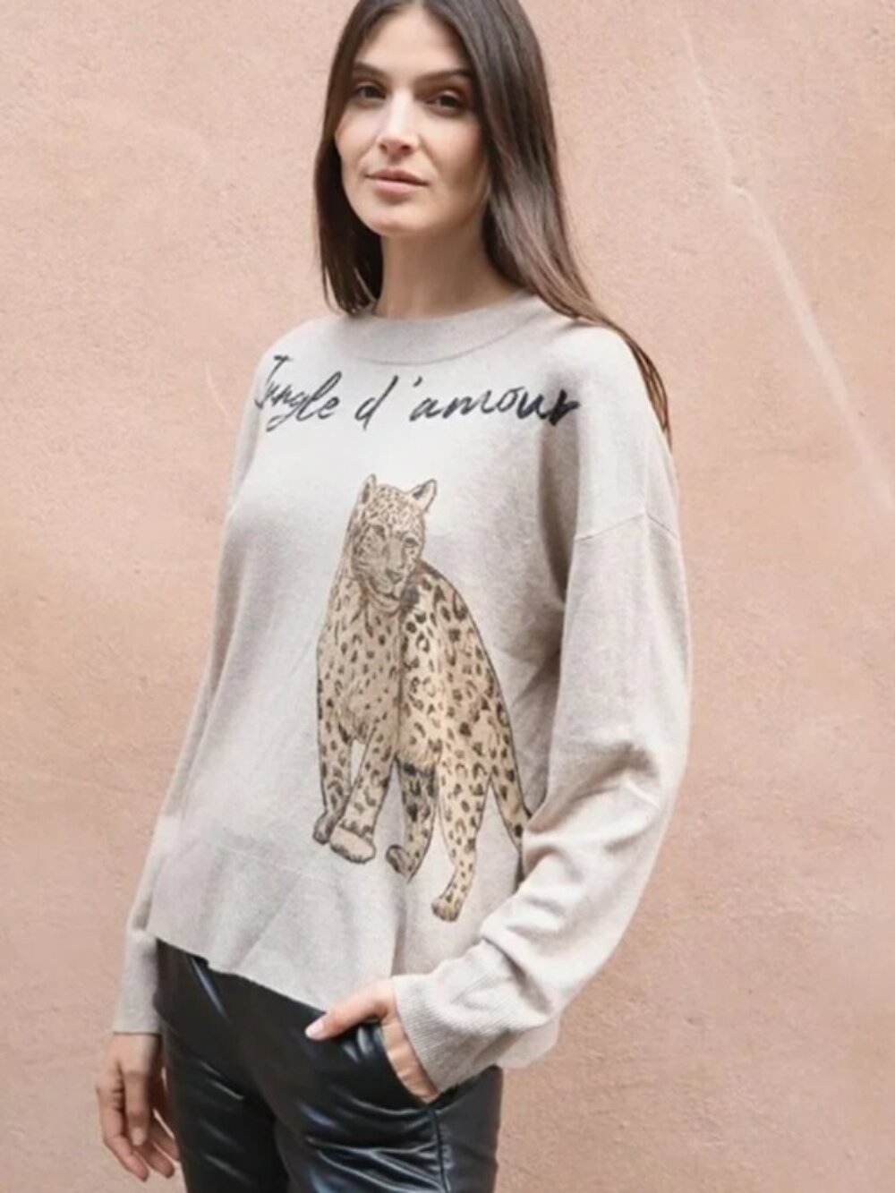 Las Sureñas "Jungle D'Amour" Wool/Cashmere Cheetah Crewneck Pullover Sweater